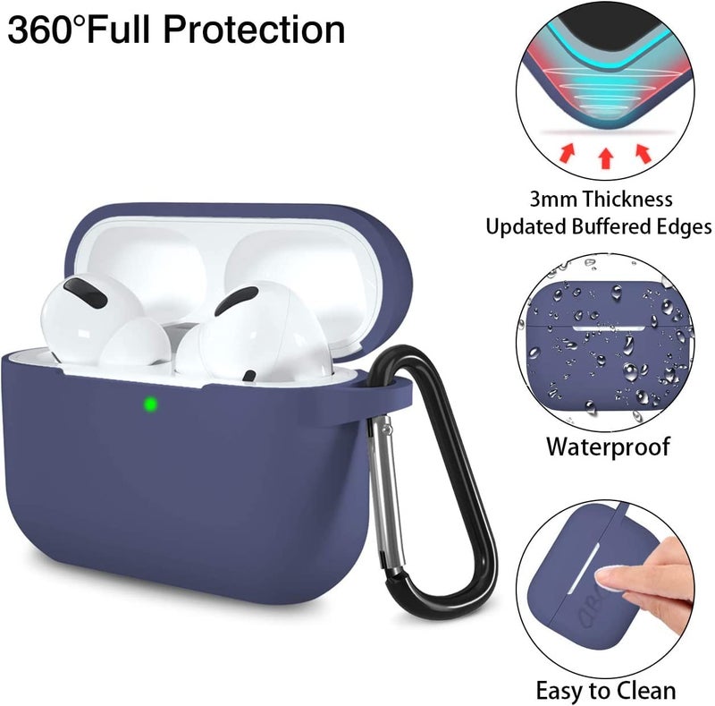 Lerobo Compatible with AirPods Pro 2 Case,Silicone AirPods Pro Case Cover,Waterproof Protective Cover for Airpod Pro Supports Wireless Charging with Carabiner Front LED Visible,Blue Gray - Image 4
